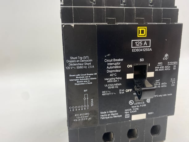 125 Amps, Square D, EDB34125SA, Bolt-On Circuit Breaker, 480 Volts 3P 3PH EDB Shunt Trip 120V - Image 3