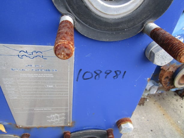7 sq.ft., Alfa-Laval, TS6-MFG, CIP heater, 150 psi, 10 plates, Carbon Steel frame, 316 Stainless Steel plates - Image 3