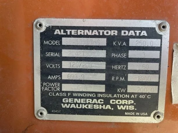 200 KW Generac #98A03897-S, generator, 120/208 Volts, 1200 hours, 2000, #091179 - Image 6