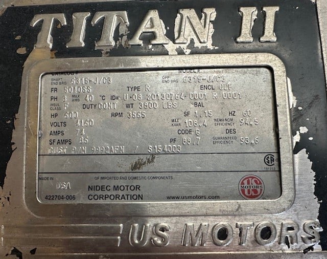 600 HP 3560 RPM U.S. Motors, Frame 5010SS, ODP, ball bearing, 4160 Volts - Image 1