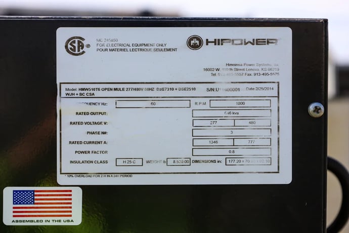 515 KW Generator #IDU1600G20S, open, 277/480 Volts, 5 hours, #088898 - Image 6