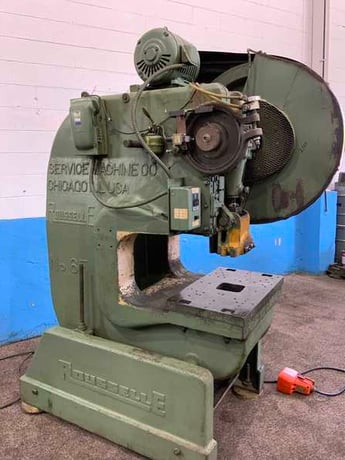 60 Ton, Rousselle #6F Deep Throat, OBI press, 3" stroke, 12-1/2" Shut Height, air clutch & brake, 5 HP - Image 1