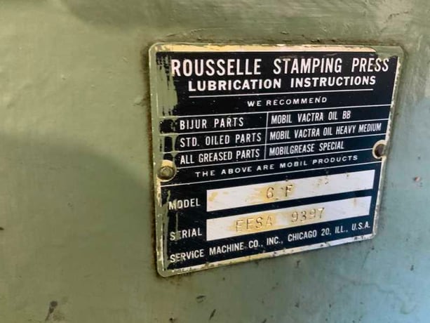 60 Ton, Rousselle #6F Deep Throat, OBI press, 3" stroke, 12-1/2" Shut Height, air clutch & brake, 5 HP - Image 5