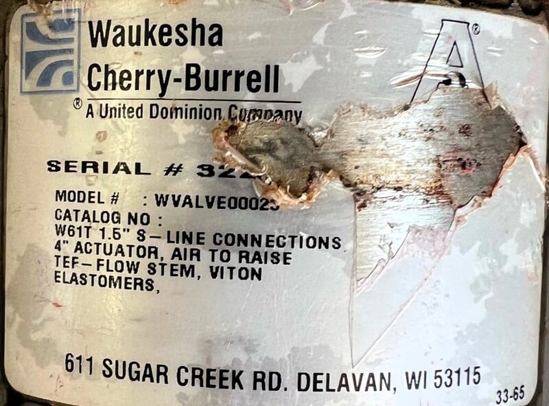 4" Waukesha Cherry Burrell #WVALVE00023, Stainless Steel sanitary valve w/ actuator - Image 2
