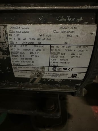 3 HP 970 RPM U.S. Motors, Frame 213T, 208-230/460 Volts, Squirrel Cage, electrically OK - Image 1