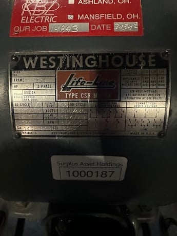 5 HP 3750 RPM Westinghouse, Frame 254, 230/440 Volts, Squirrel Cage, electrically OK - Image 1