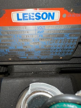 15 HP 1170 RPM Leeson, Frame 284T, 208-230/460 Volts, Squirrel Cage, electrically OK - Image 1