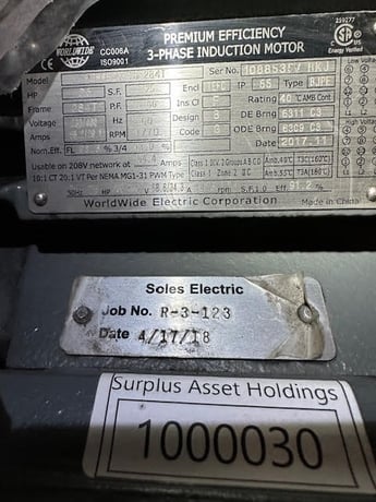 25 HP 1775 RPM Worldwide Electric, Fr. 284T, 230/460 Volts, Induction Motor, Refurb - Image 1