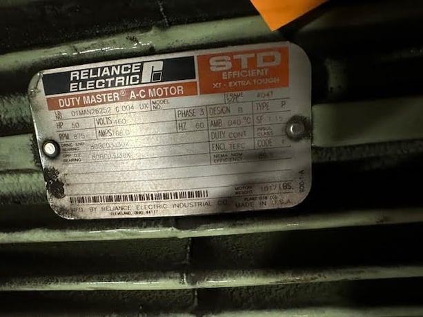 50 HP 875 RPM Reliance, Frame 404T, 460 Volts, Squirrel Cage, electrically OK - Image 1