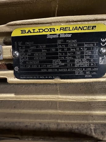 60 HP 1780 RPM Baldor, Frame 364T TE, 230/460 Volts, Squirrel Cage, Refurb - Image 1