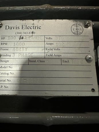 100 HP 1800 RPM Davis Electric, Fr. 404TY, 575 Volts, Squirrel Cage, Refurb - Image 1