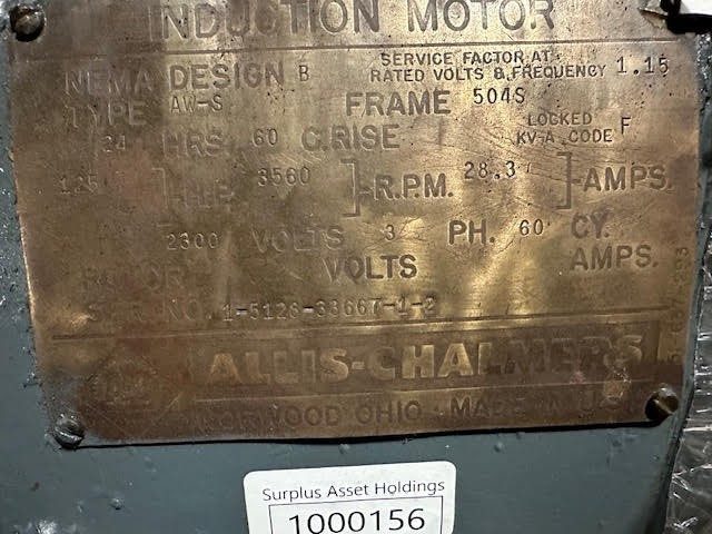 125 HP 3560 RPM Allis Chalmers, Fr. 504S, 2300 Volts, Squirrel Cage, Refurb - Image 1