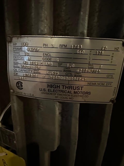 150 HP 1783 RPM US Electric, Fr. 447TP, 460 Volts, Verticle Pump, EOK - Image 1