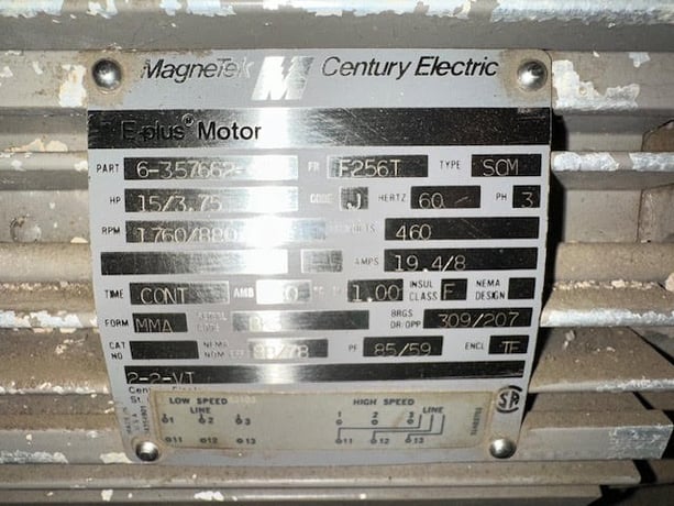 15/3.75 HP 1760/880 RPM Magnetek, Frame F256T, 460 Volts, Multi-Speed, electrically OK - Image 1