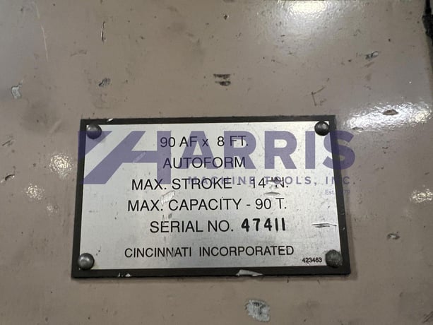 90 Ton, Cincinnati #90AF Autoform, hydraulic press brake, 10' overall, 102" between housing, 14" stroke - Image 4