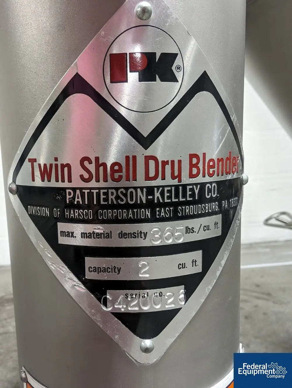 Patterson-Kelley Co Twin Shell Dry Blender Station, serial #C420026 - Image 2