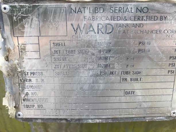 2356 sq.ft., 375 psi shell, Ward Tank Exchanger, 175 psi tube, 375&deg;F shell, 375&deg;F tube, 2003 - Image 5
