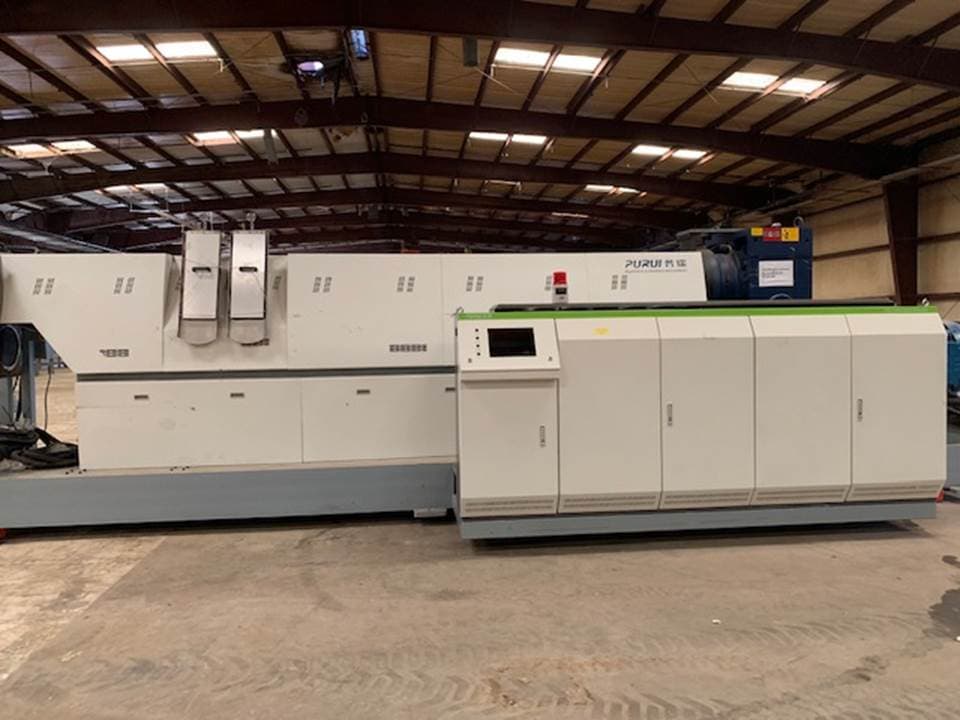 Purui #SJ200/200, dual stage 8" single screw pelletizing system, spiral feeding conveyor, 2018 - Image 1