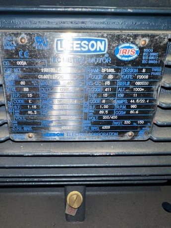 15 HP 1175 RPM Leeson, Frame DF160L, 230/460 Volts, Squirrel Cage, Refurb - Image 1