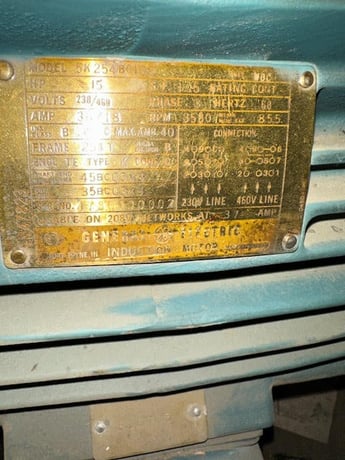 15 HP 3580 RPM General Electric, Frame 254T, 230/460 Volts, Induction Motor, Refurb - Image 1
