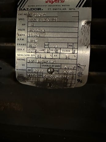 25 HP 1770 RPM Baldor, Frame 284T, 230/460 Volts, Squirrel Cage, electrically OK - Image 1