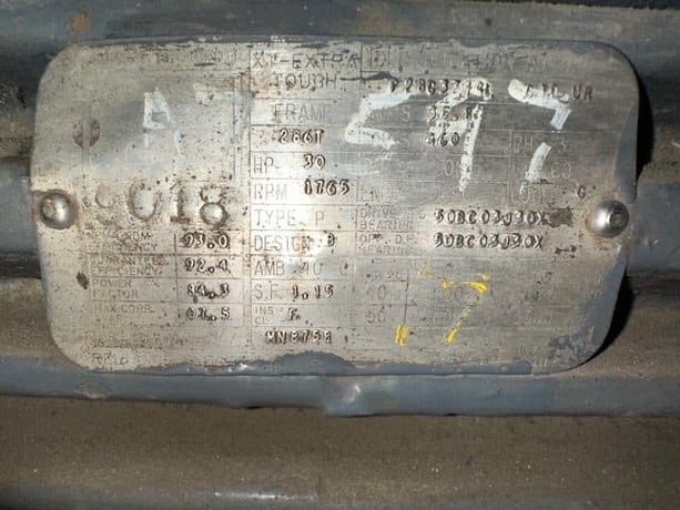 30 HP 1765 RPM Frame 286T, 460 Volts, Squirrel Cage, electrically OK - Image 1