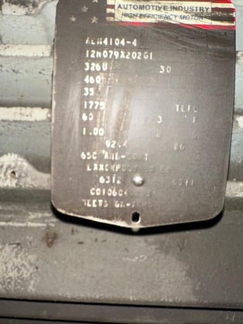 35 HP 1775 RPM Baldor, Frame 326U, 460 Volts, Squirrel Cage, electrically OK - Image 1