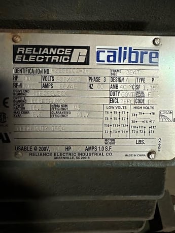 40 HP 1765 RPM Reliance, Frame 324T, 230/460 Volts, Squirrel Cage, electrically OK - Image 1