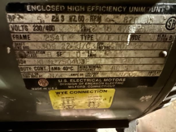 5 HP 870 RPM U.S. Motors, Frame 254T, 230/460 Volts, Squirrel Cage, electrically OK - Image 1