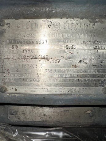 50 HP 1775 RPM General Electric, Frame 365, 208-220/440 Volts, Squirrel Cage, Refurb - Image 1