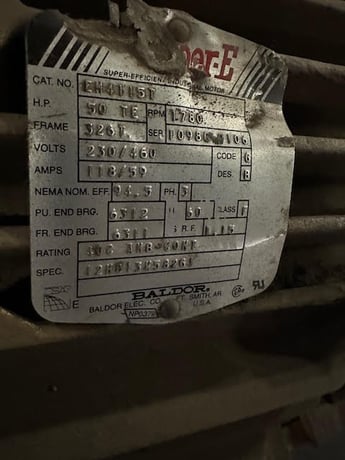 50 HP 1780 RPM Baldor, Frame 326T, 230/460 Volts, Squirrel Cage, electrically OK - Image 1