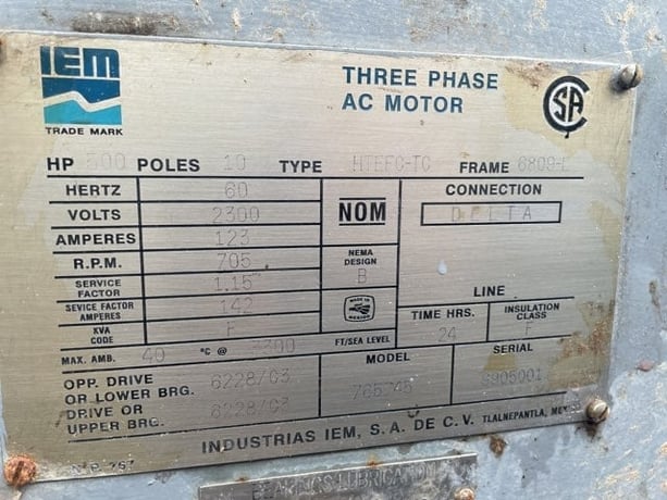 500 HP 720 RPM Iem, Frame 6809L, TEFC BB TUBE, 2300 Volts - Image 2