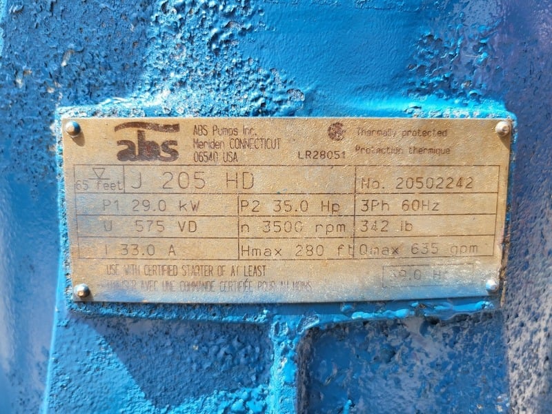 280' TDH, ABS Pumps #J205HD, submersible drainage pump, 35 HP, 3500 RPM, 575 V. - Image 2