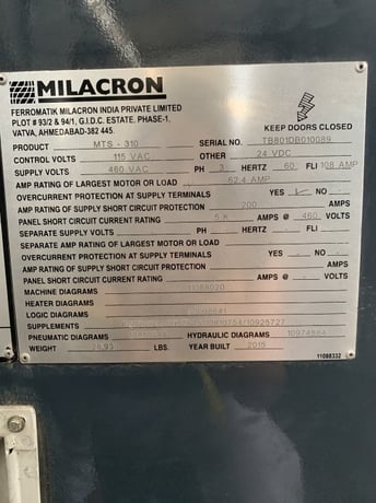 310 Ton, 26.6 oz., Cincinnati Milacron #MTS310, injection molder, 2.36" screw, 37" x37" platen, 36" x36" tie - Image 7