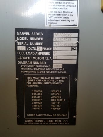 18" x 22" Marvel #MV460PC/2, vertical bandsaw, 1.25" x 15'-8" blade, 60-360 FPM, 7.5 HP - Image 10