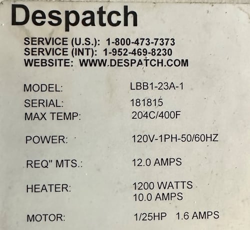 18" width x 15" H x 18" D Despatch #LBB1-23A-1, Cabinet Oven, 400&deg;F, 120 V. - Image 5