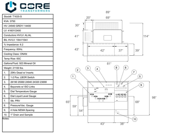 3750 KVA 24940 GrdY Primary, 4160Y/2400 Secondary, PAD, ProCORE - Image 3