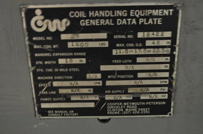 1600 lb. CWP, non powered uncoiler, 22" mandrel, 60" outside dimensions, 11.5"-17.5"ID, manual expansion - Image 7