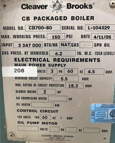 80 HP Cleaver-Brooks #CB-700-80, Steam Boiler, Natural Gas, 150 psi, 3347000 BTU/hr., 208 V, 2005 - Image 4