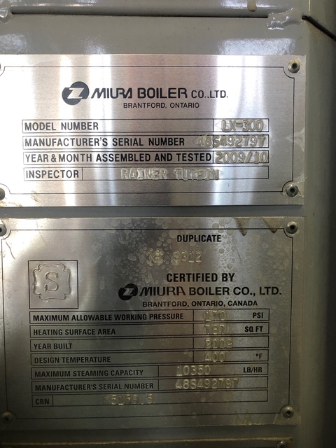 Muira #LX-300, Steam Boiler, Gas, 10350 lbs./hr., 170 psi, 2009 - Image 7
