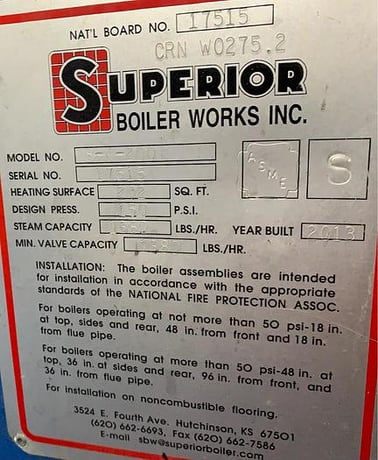40 HP Superior #8-x-200, Steam Boiler, 202 sq.ft., 1380 lbs./hr., 150 psi, 2013 - Image 4