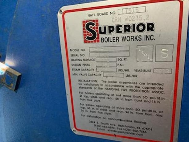 40 HP Superior #8-x-200, Steam Boiler, 202 sq.ft., 1380 lbs./hr., 150 psi, 2013 - Image 7