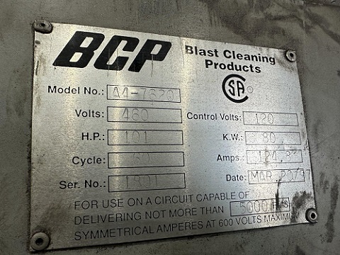 BCP #A4-7620, 3-wheel pass through blast machine, reclaim & dust collector, 60 HP, 1997 - Image 2