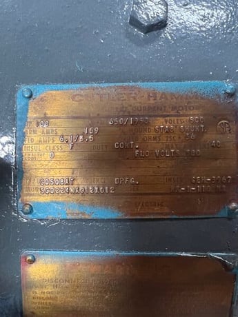 100 HP 650/1950 RPM Cutler Hammer, Frame CD508AT, 500 VA, 300 VF - Image 3