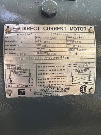 200 HP 850/1600 RPM U.S. Motors, Fr, 508AT, DPBV, 500 VA, 300 VF - Image 3