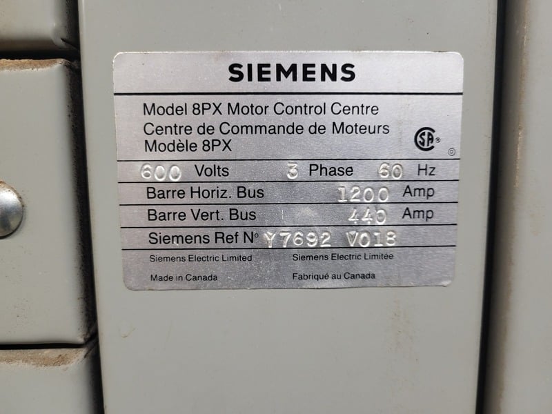 Siemens, 8PX, 600 Volts, 3-Phase Double-Sided Motor Control Center (MCC) - Image 2