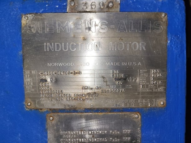 700 HP 1190 RPM Siemens, Frame 588US, induction motor, 4160 Volts, w/HR80 Bi-Lobe positive displacement blower - Image 2