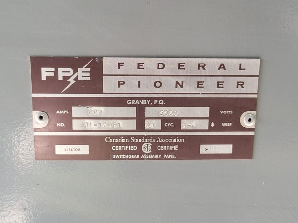 600 Amps. Federal Pioneer #IS, switchgear unit, 5000 Volts, 3-Ph - Image 3