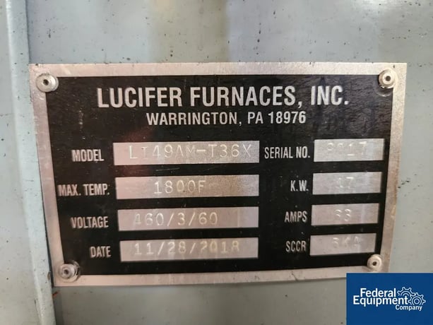 30" width x 36" L x 30" H Lucifer #LI49AM-T36X, Furnace, 1800°F, 2018 - Image 2