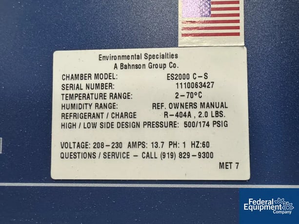 Environmental Specialties #ES2000-CS, Chamber, 70°C, 174 PSIG - Image 2